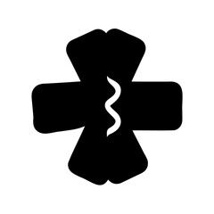 Black and white graphic of a simplified medical symbol with a snake