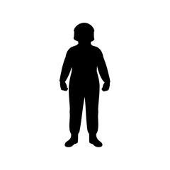 Silhouette of a person in a helmet, standing on a white background