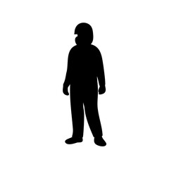 Silhouette of a person wearing a helmet, standing against a white background