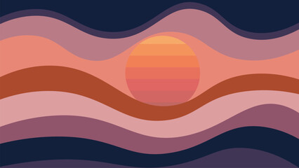 Retro sunset abstract background with warm orange hues and wavy shapes