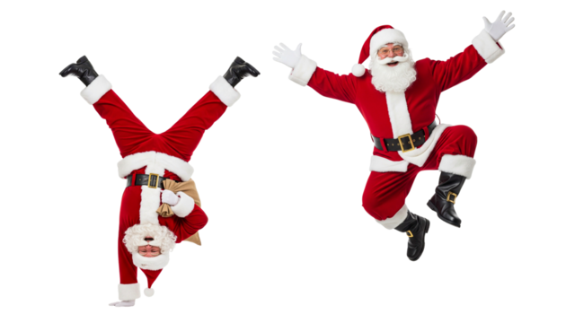 Funnyh santa claus jumping isolated on white