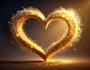 Glittering golden heart, formed with light and particles