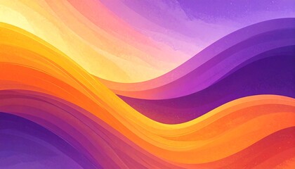 A vibrant abstract illustration featuring flowing, layered waves in shades of orange, yellow, purple, and pink, creating a sense of movement