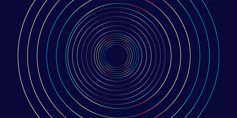 Abstract glowing circle lines on dark blue background. Geometric stripe line art design. Modern shiny blue lines. Futuristic technology concept. Suit for poster, cover, banner, brochure, website
