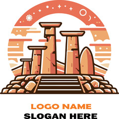 Gobekli tepe postcard ruins logo icon vector white background . © mesbahul