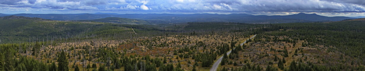 Panoramic view from the lookout tower on the mountain 