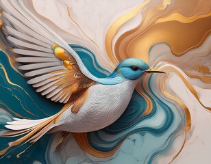 a bird on a marble background fluid art abstraction