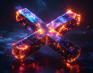 Glowing crossed-out symbol floating in a space-like environment