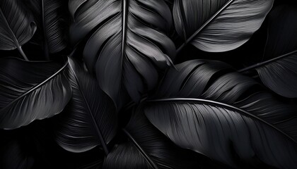 textures of abstract black leaves for tropical leaf background flat lay dark nature concept tropical leaf digital ai
