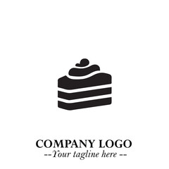 Cake Logo Symbol in Black on the White Background with Sweet Minimal Bakery Design
