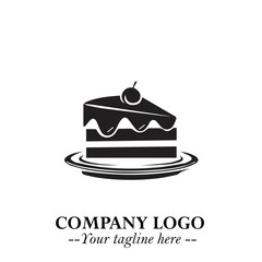 Cake Logo Symbol in Black on the White Background with Sweet Minimal Bakery Design
