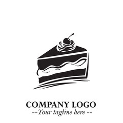 Cake Logo Symbol in Black on the White Background with Sweet Minimal Bakery Design
