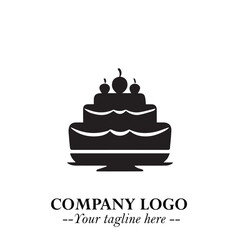 Cake Logo Symbol in Black on the White Background with Sweet Minimal Bakery Design
