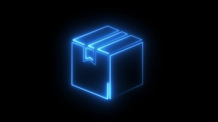 glowing neon line Open box neon box package delivery service. Gift box icon. card box icon ,packing box , cartoon box animation . parcel box icon. shipping and logistics box parcel E-commerce concept. - Powered by Adobe