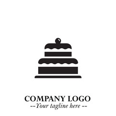 Cake Logo Symbol in Black on the White Background with Sweet Minimal Bakery Design
