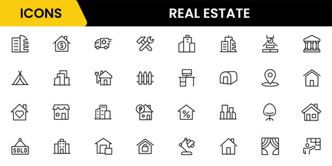 Real estate line icons collection. Big UI icon set in a flat design. Thin outline icons pack. Vector illustration