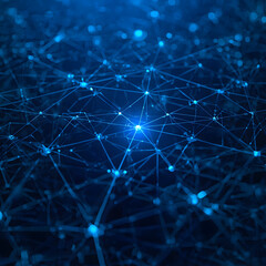 A vibrant, interconnected mesh of bright blue lights and lines, illustrating a futuristic concept of global data transmission