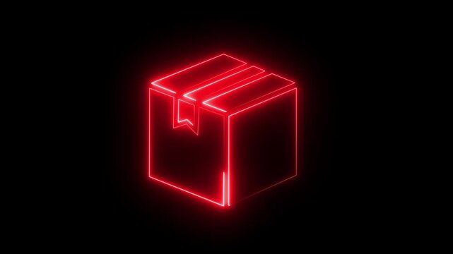 glowing neon line Open box neon box package delivery service. Gift box icon. card box icon ,packing box , cartoon box animation . parcel box icon. shipping and logistics box parcel E-commerce concept.