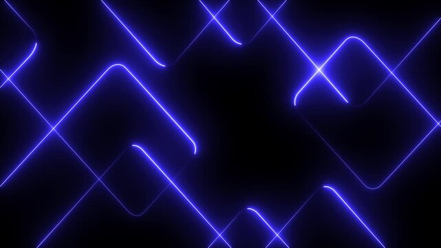 A glowing vibrant abstract background featuring dynamic neon line patterns in shades of blue .Glowing neon line light Black Background .Neon red laser lines animation. 4k motion graphics video .