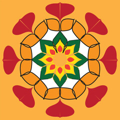 Vibrant geometric mandala with floral and star motifs