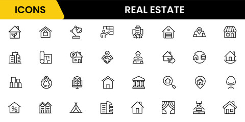 Real estate line icons collection. Big UI icon set in a flat design. Thin outline icons pack. Vector illustration