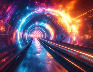 Futuristic tunnel with glowing neon lights and vibrant energy