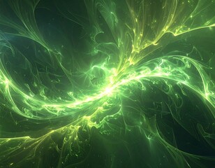 Glowing energy burst with flowing lines of vibrant green and yellow light