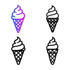 Vector illustration of four ice cream cones with different styles and color variations shown