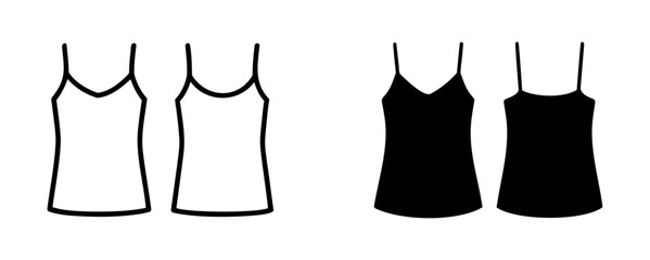 Vector illustration showing two white camisoles and two black camisoles on a transparent background