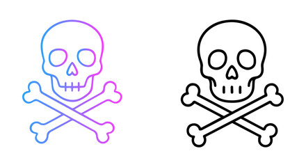 Vector two skull and crossbones icons one with a purple gradient and one in black outline art