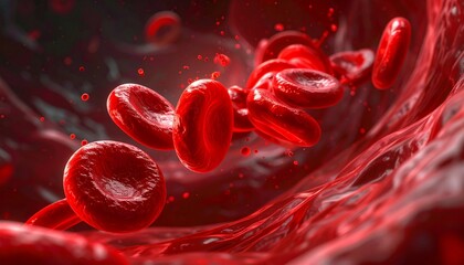 Fototapeta premium Red Blood Cells Flowing Through Vein Microscopic Image of Blood Vessels Health and Medicine Concept.