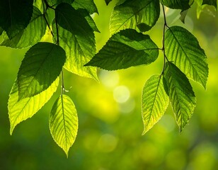 Fototapeta na wymiar Close-up view of sunlit green leaves, creating a vibrant, summery atmosphere