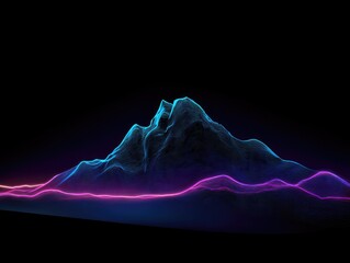Digital mountain range illuminated with vibrant blue and magenta neon light outlines