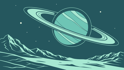 Cartoon sci-fi alien planet with green rings, rocky terrain, starry sky, and shooting star, futuristic space scene. © M S R Salafi