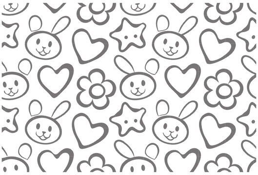 Hand Drawn Emoji and Heart Doodle Pattern Vector for Kids Design