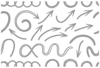 Black and White Arrow and Curve Doodle Pattern Vector Background