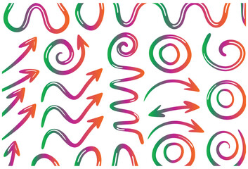 Colorful Hand Drawn Arrow and Line Doodle Pattern Vector Background