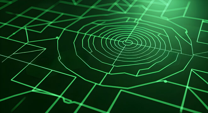Abstract green radar screen with concentric circles grid - Powered by Adobe