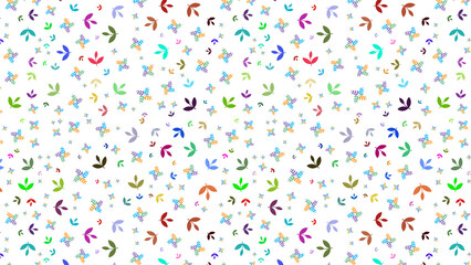 Seamless Abstract Pattern With Scattered Multicolor Leaves And Sprigs