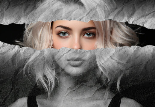 Black And White Realistic Torn Paper Photo Effect