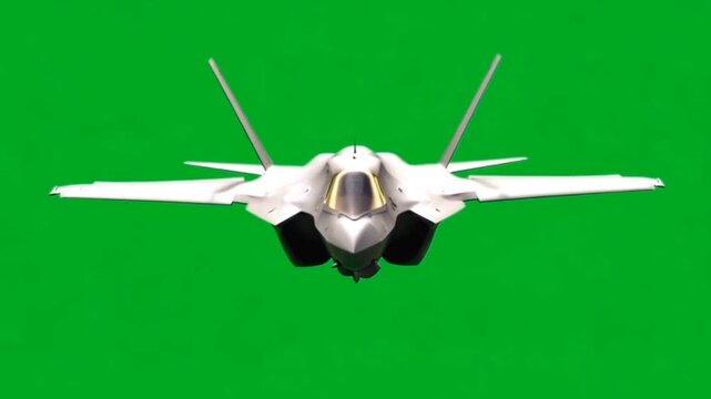Stealth F-35 Military Fighter Aircraft Moving on Green Screen
