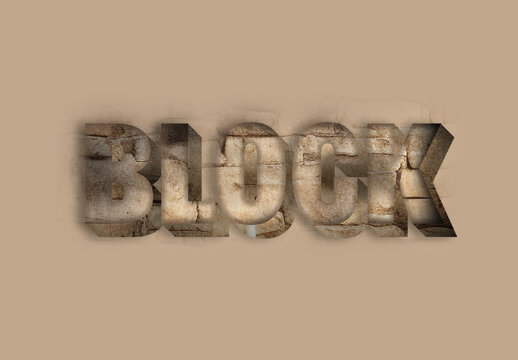Brown And Beige Embossed Concrete Text Effect Stone Block 3D Font