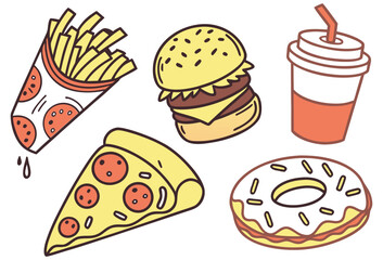 Street Food and Snack Vector Illustration with Pizza and Burger Icons