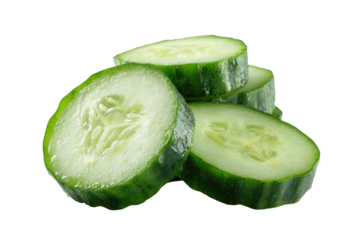 Close-up of fresh, sliced cucumbers with a focus on their seeds, arranged on a dark background