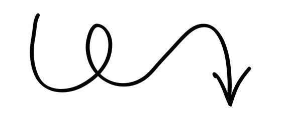 Hand drawn black loopy arrow. 