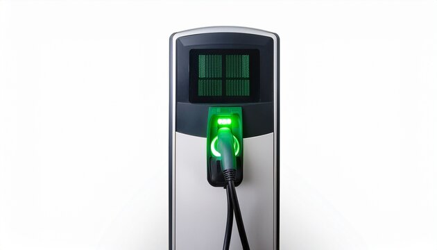 charging station for electric vehicles with a green led displaying on on a white background