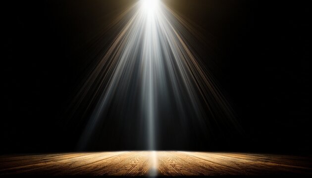 spotlight on stage or divine rays isolated against a black backdrop
