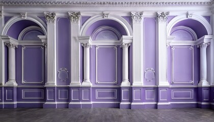 lavender classical wall with arched niches and white columns in elegant interior