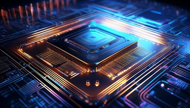 chiplets technology depict an advanced computing device powered by chiplets showcasing its compact efficiency and power