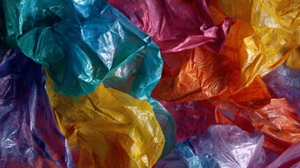 Colorful Crumpled Plastic Wrap Showcasing Experimental Textures in a Modern Artistic Composition